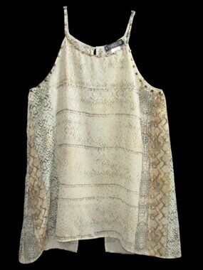 The Pyramid Collection Cream Snakekin Print Top Womens Size S Studded Metallic